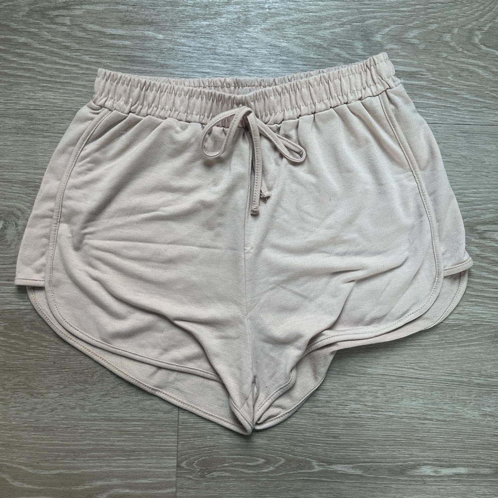 Beige Cotton Athletic Shorts